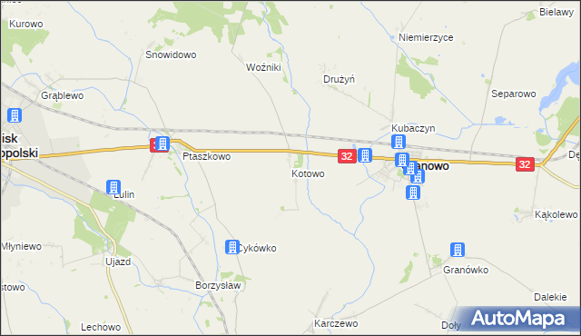 mapa Kotowo gmina Granowo, Kotowo gmina Granowo na mapie Targeo