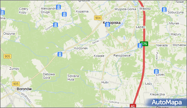mapa Kowale gmina Konopiska, Kowale gmina Konopiska na mapie Targeo