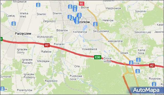 mapa Kowalewice gmina Parzęczew, Kowalewice gmina Parzęczew na mapie Targeo