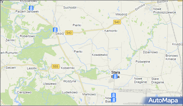 mapa Kowalewko gmina Stara Biała, Kowalewko gmina Stara Biała na mapie Targeo