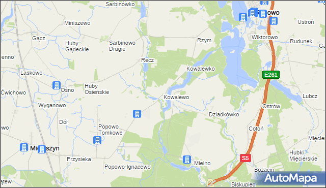 mapa Kowalewo gmina Mieleszyn, Kowalewo gmina Mieleszyn na mapie Targeo
