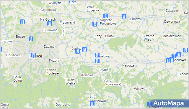 mapa Kowalowa gmina Ryglice, Kowalowa gmina Ryglice na mapie Targeo