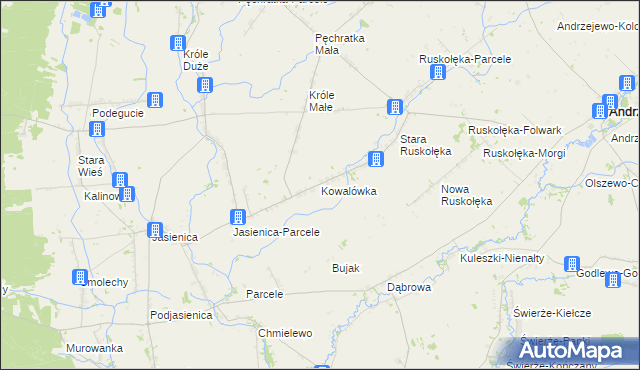 mapa Kowalówka gmina Andrzejewo, Kowalówka gmina Andrzejewo na mapie Targeo