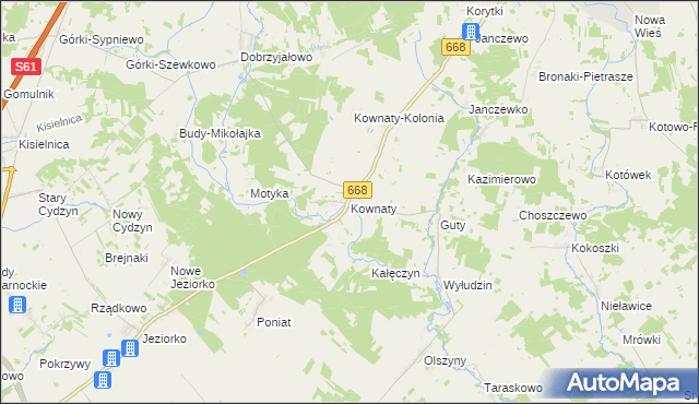 mapa Kownaty gmina Piątnica, Kownaty gmina Piątnica na mapie Targeo