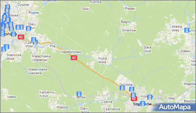 mapa Kozia Wola gmina Stąporków, Kozia Wola gmina Stąporków na mapie Targeo