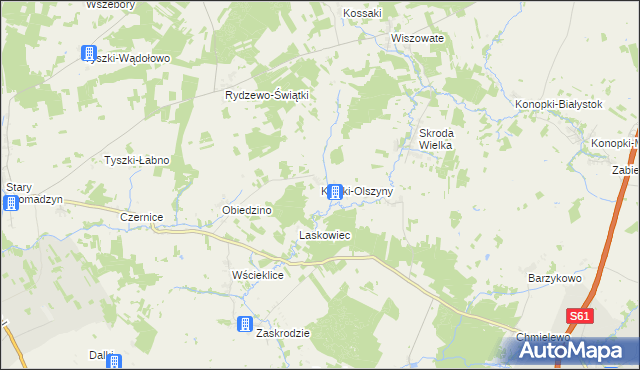 mapa Koziki-Olszyny, Koziki-Olszyny na mapie Targeo