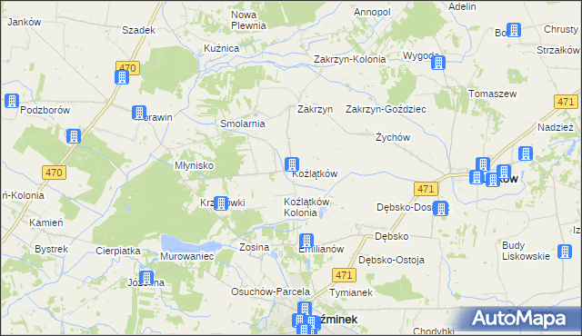 mapa Koźlątków, Koźlątków na mapie Targeo