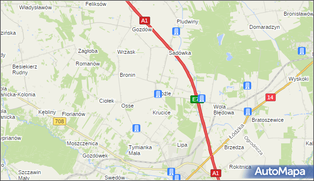 mapa Koźle gmina Stryków, Koźle gmina Stryków na mapie Targeo