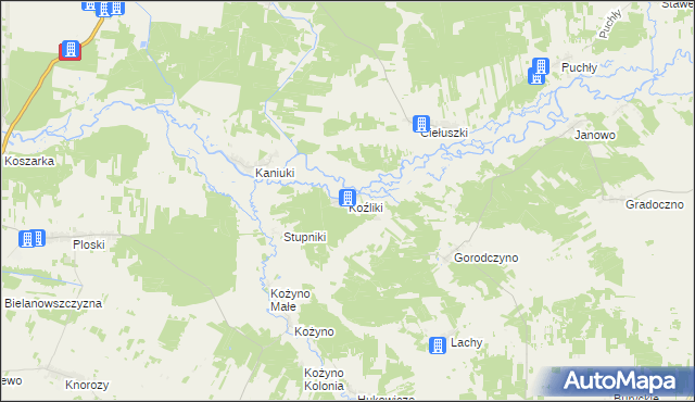 mapa Koźliki gmina Narew, Koźliki gmina Narew na mapie Targeo