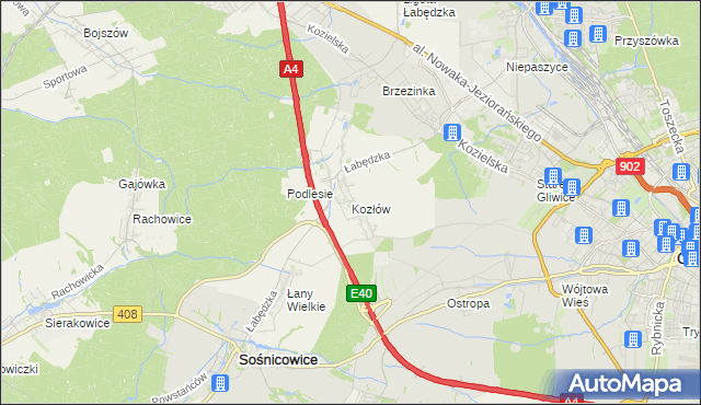 mapa Kozłów gmina Sośnicowice, Kozłów gmina Sośnicowice na mapie Targeo