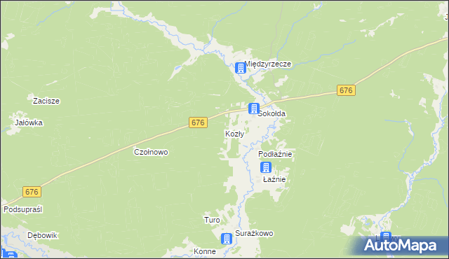 mapa Kozły gmina Supraśl, Kozły gmina Supraśl na mapie Targeo