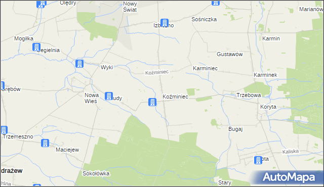 mapa Koźminiec, Koźminiec na mapie Targeo