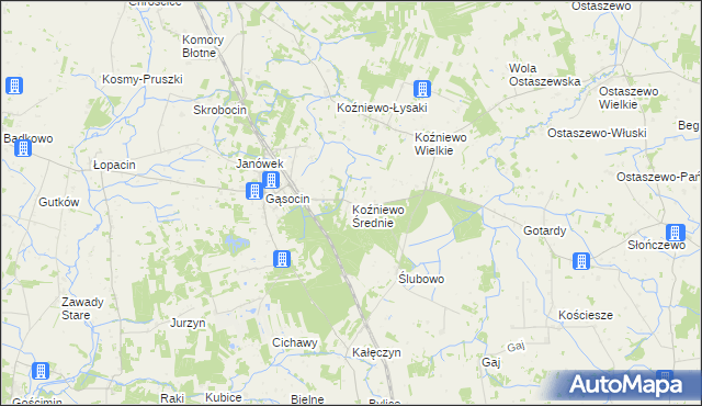 mapa Koźniewo Średnie, Koźniewo Średnie na mapie Targeo