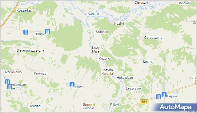 mapa Kożyno, Kożyno na mapie Targeo