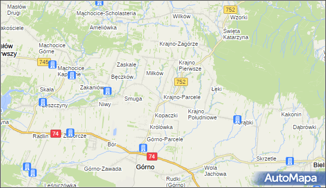 mapa Krajno-Parcele, Krajno-Parcele na mapie Targeo