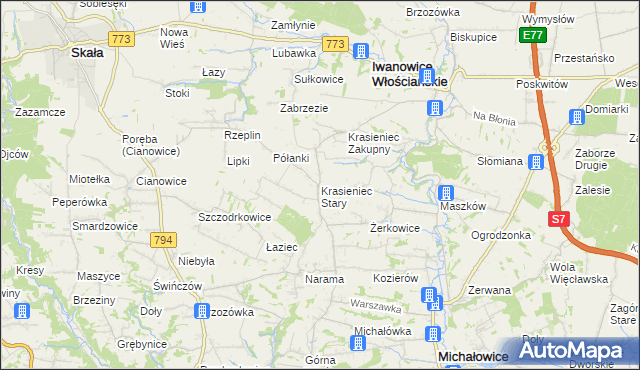 mapa Krasieniec Stary, Krasieniec Stary na mapie Targeo