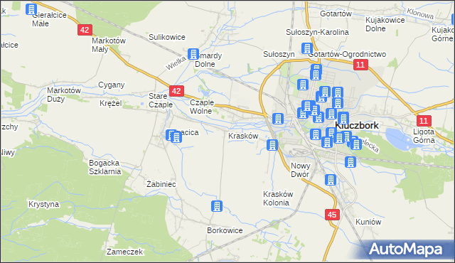 mapa Krasków gmina Kluczbork, Krasków gmina Kluczbork na mapie Targeo