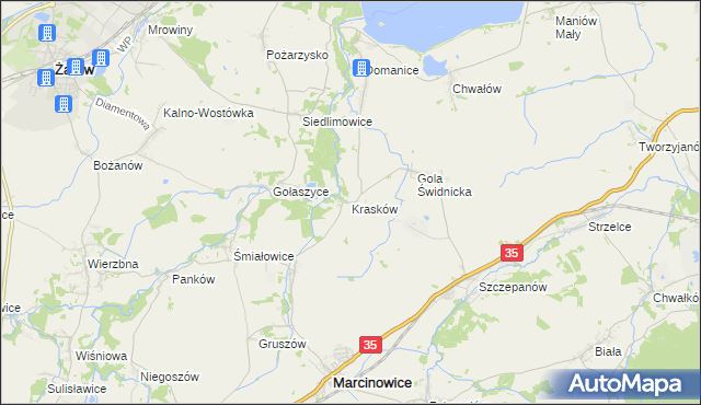 mapa Krasków gmina Marcinowice, Krasków gmina Marcinowice na mapie Targeo