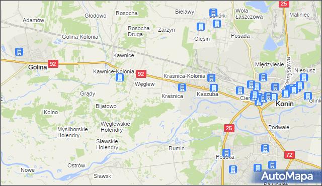 mapa Kraśnica gmina Golina, Kraśnica gmina Golina na mapie Targeo