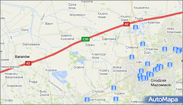 mapa Kraśnicza Wola, Kraśnicza Wola na mapie Targeo