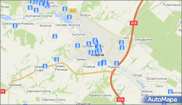 mapa Kraśnik, Kraśnik na mapie Targeo