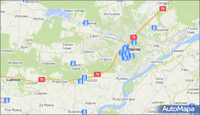 mapa Kraśnik gmina Połaniec, Kraśnik gmina Połaniec na mapie Targeo