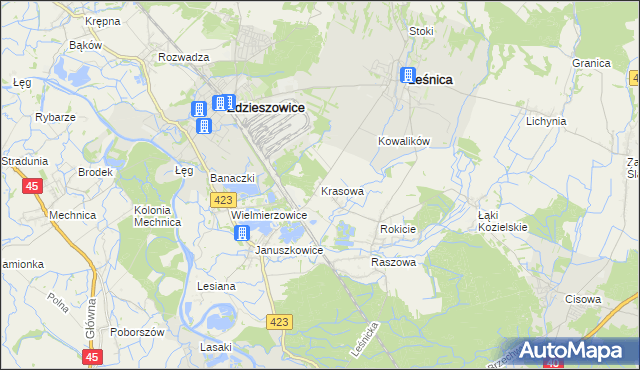 mapa Krasowa gmina Leśnica, Krasowa gmina Leśnica na mapie Targeo