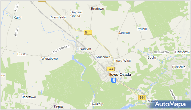 mapa Kraszewo gmina Iłowo-Osada, Kraszewo gmina Iłowo-Osada na mapie Targeo