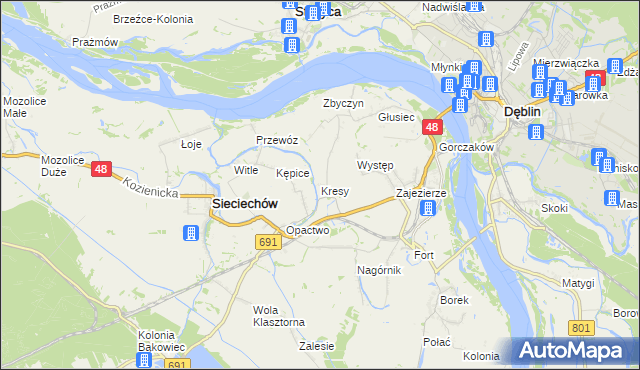mapa Kresy gmina Sieciechów, Kresy gmina Sieciechów na mapie Targeo