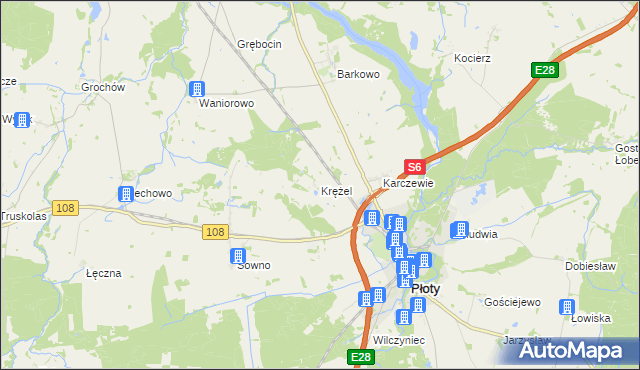 mapa Krężel gmina Płoty, Krężel gmina Płoty na mapie Targeo