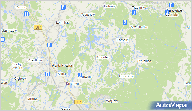 mapa Krogulec gmina Mysłakowice, Krogulec gmina Mysłakowice na mapie Targeo