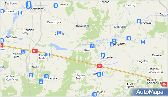 mapa Króle gmina Wąsewo, Króle gmina Wąsewo na mapie Targeo