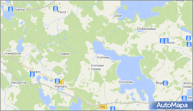 mapa Kronowo gmina Ryn, Kronowo gmina Ryn na mapie Targeo