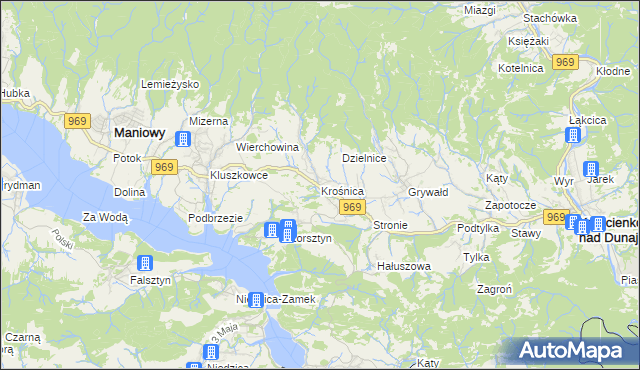 mapa Krośnica gmina Krościenko nad Dunajcem, Krośnica gmina Krościenko nad Dunajcem na mapie Targeo