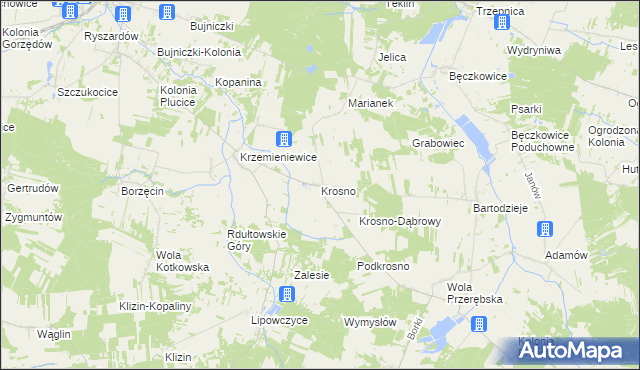 mapa Krosno gmina Gorzkowice, Krosno gmina Gorzkowice na mapie Targeo