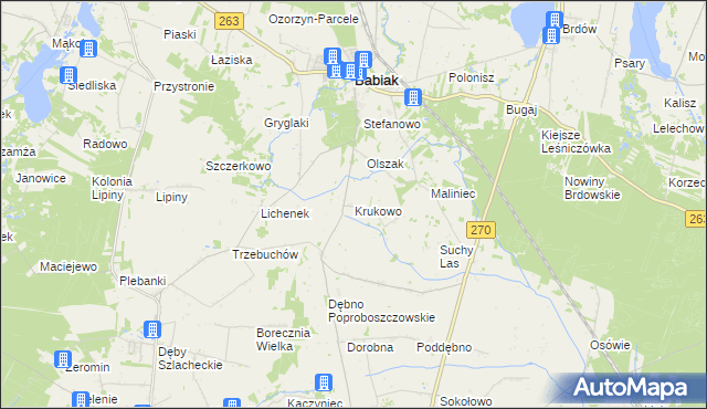 mapa Krukowo gmina Babiak, Krukowo gmina Babiak na mapie Targeo