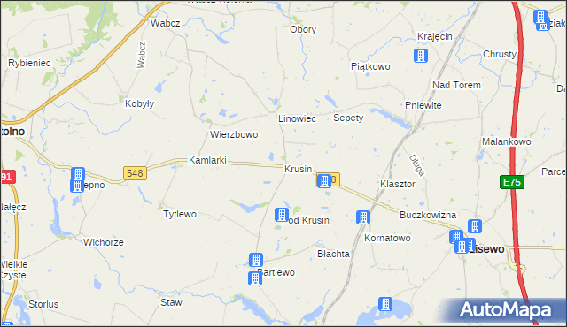 mapa Krusin gmina Lisewo, Krusin gmina Lisewo na mapie Targeo