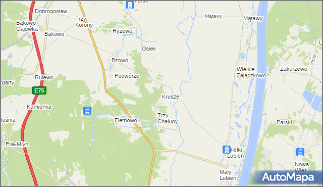 mapa Krusze gmina Warlubie, Krusze gmina Warlubie na mapie Targeo