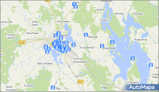 mapa Kruszewnia gmina Morąg, Kruszewnia gmina Morąg na mapie Targeo