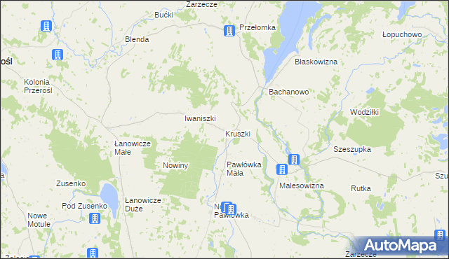 mapa Kruszki gmina Przerośl, Kruszki gmina Przerośl na mapie Targeo