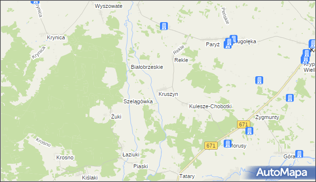 mapa Kruszyn gmina Krypno, Kruszyn gmina Krypno na mapie Targeo