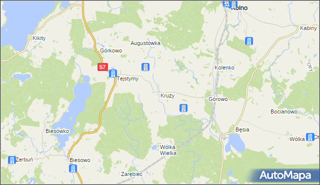 mapa Kruzy gmina Kolno, Kruzy gmina Kolno na mapie Targeo