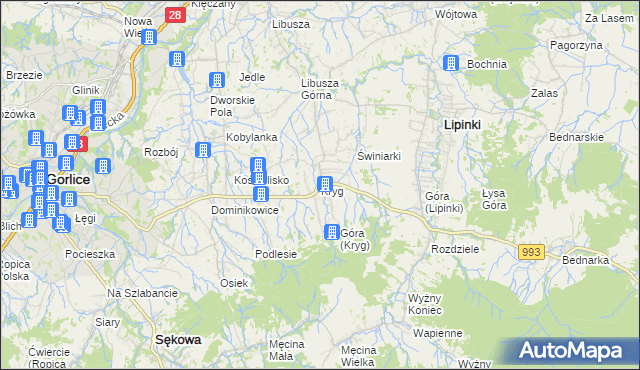 mapa Kryg, Kryg na mapie Targeo
