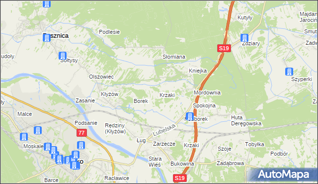 mapa Krzaki gmina Pysznica, Krzaki gmina Pysznica na mapie Targeo