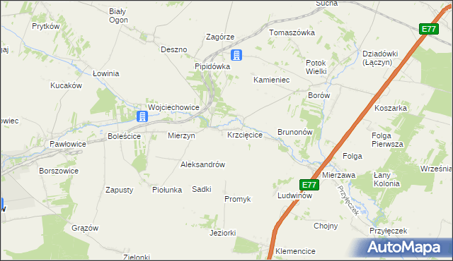 mapa Krzcięcice, Krzcięcice na mapie Targeo