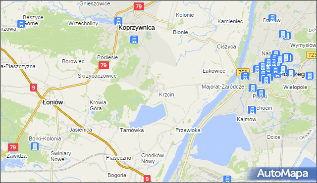 mapa Krzcin, Krzcin na mapie Targeo