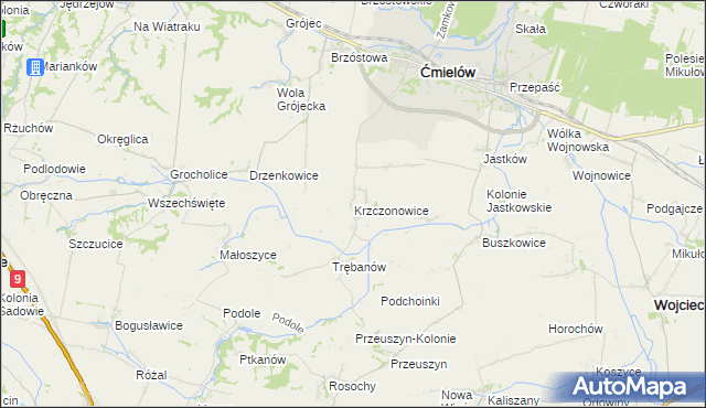 mapa Krzczonowice gmina Ćmielów, Krzczonowice gmina Ćmielów na mapie Targeo