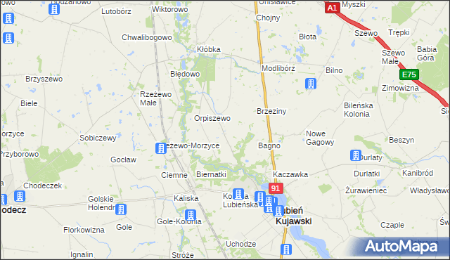 mapa Krzewie gmina Lubień Kujawski, Krzewie gmina Lubień Kujawski na mapie Targeo