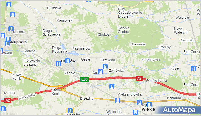 mapa Krzewina gmina Halinów, Krzewina gmina Halinów na mapie Targeo