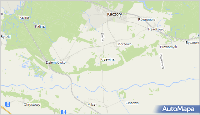 mapa Krzewina gmina Kaczory, Krzewina gmina Kaczory na mapie Targeo